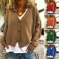 thumbnail image 2 of Women Sweater Coat V-Neck Long Sleeve Single Breasted Knitting Sweater Solid Color Loose Fit Sweater Cardigan, 2 of 8