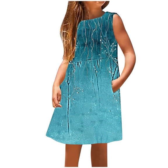 Fjofpr Girls Clothes under $5.00 Kids Little Girls Dress Daily Holiday Vacation Print Sleeveless Casual Cute Sweet Dresses(3-14 Years)