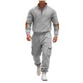 thumbnail image 2 of Gamivast Men's Quarter Zip Tracksuit Stand Collar Pullover and Cargo Pants Set Contrast Patch Outfit for Outdoor Work Hiking Camping Casual Daily Wear, 2 of 7