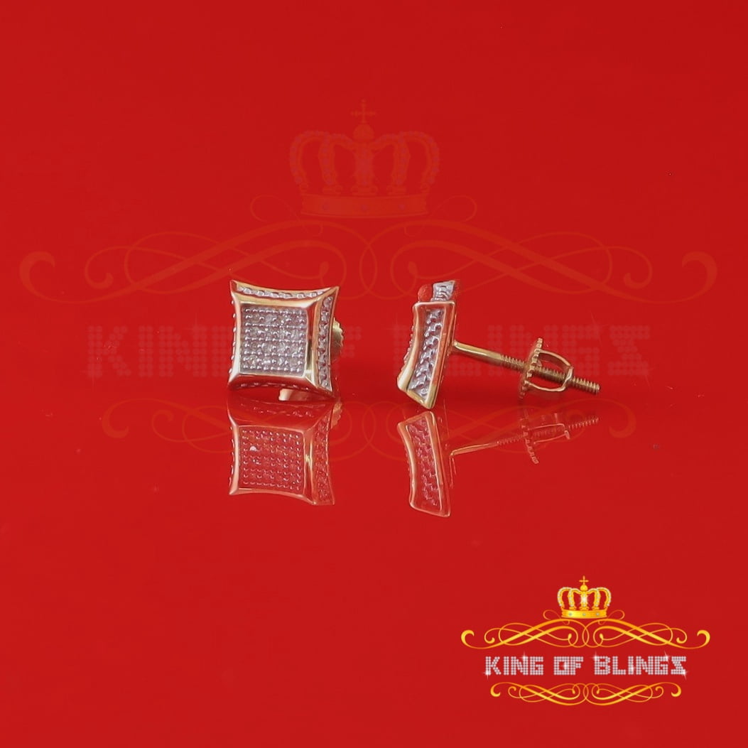 King of Bling's 10K Yellow Gold Real Diamond 0.10CT Men's /Ladie's Square-Shape Stud Earring