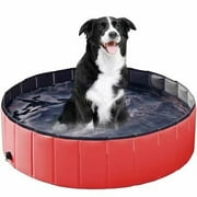 Dog Pool with Drain Valve, Foldable Dog Pool Cat Pool Swimming Pool Paddling Pool Swimming Pool Dog Bathtub PVC Non-Slip, Wear-Resistant, for Children The Dog Cat 80 * 20cm Blue