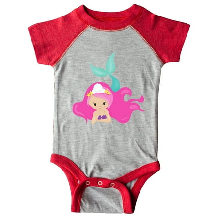 

Inktastic Cute Mermaid Pink Hair Green Tail Gift Baby Girl Bodysuit