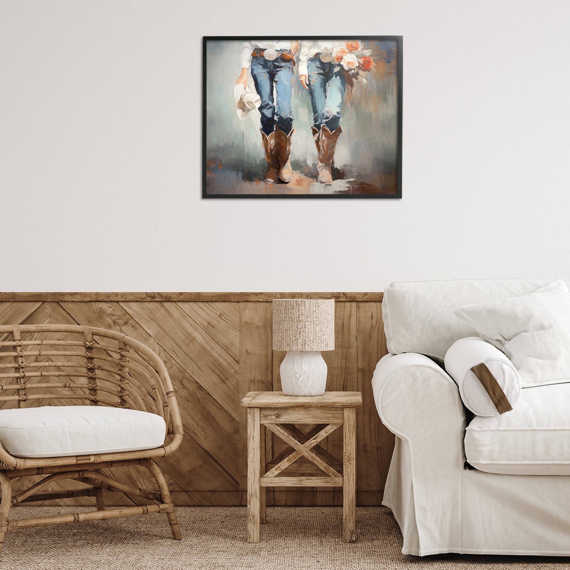 Stupell Industries Floral Cowgirl Pair Novelty Painting Black Framed Art Print Wall Art, 30 x 24