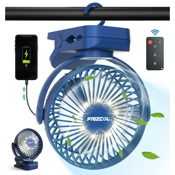 Ventilador con clip Ventilador de escritorio portátil de 65 horas recargable con luces LED y ganchos Ventilador con batería de 12000 de capacidad con clips Ventilador de escritorio pequeño Mini ventil