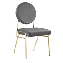 Side Dining Chair, Set of 2, Grey Gray Gold, Velvet, Mid Century Kitchen Cafe Bistro Hospitality Restaurant, Modern Contemporary Boutique HB34905
