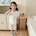 thumbnail image 5 of Bovxnpu Boys Girls 2 Piece Outfits, Girl Short Set Cute T-Shirt Shorts, Toddler Kids Fashion Cute Solid Color Soft Short Sleeve Top Shorts Home Wear Suit 2 Years, 5 of 8