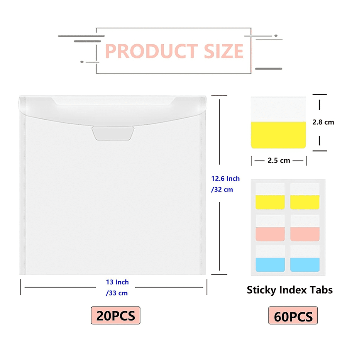 20pcs Transparent Scrapbook Organizer Envelopes Storage Pockets Sleeves for Storing 12x12inch with 60 Pcs Label Stickers