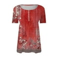 thumbnail image 4 of Cqxid525 Short Sleeve Tops For Women Summer Tops For Women 2025 Trendy Boho Floral Print Tunic Shirts Short Sleeve V Neck Tshirt Casual Loose Blouse Red Xxxl, 4 of 5