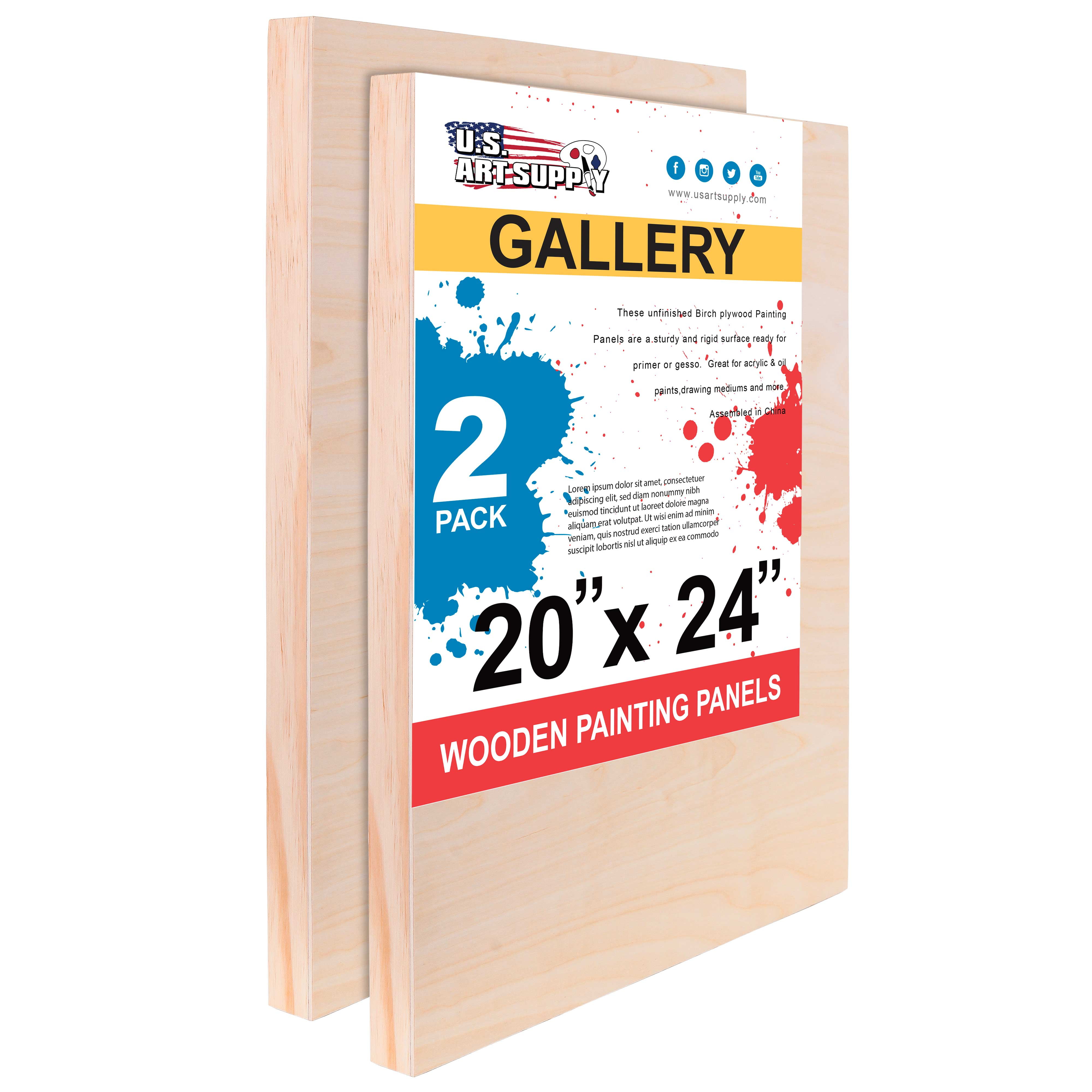Gallery 1-1/2 Deep Cradle Art Supply 20 x 24 Birch Wood Paint Pouring Panel Boards - Artist Depth Wooden Wall Canvases Oil Encaustic Pack of 2 Painting Mixed-Media Craft Acrylic U.S 