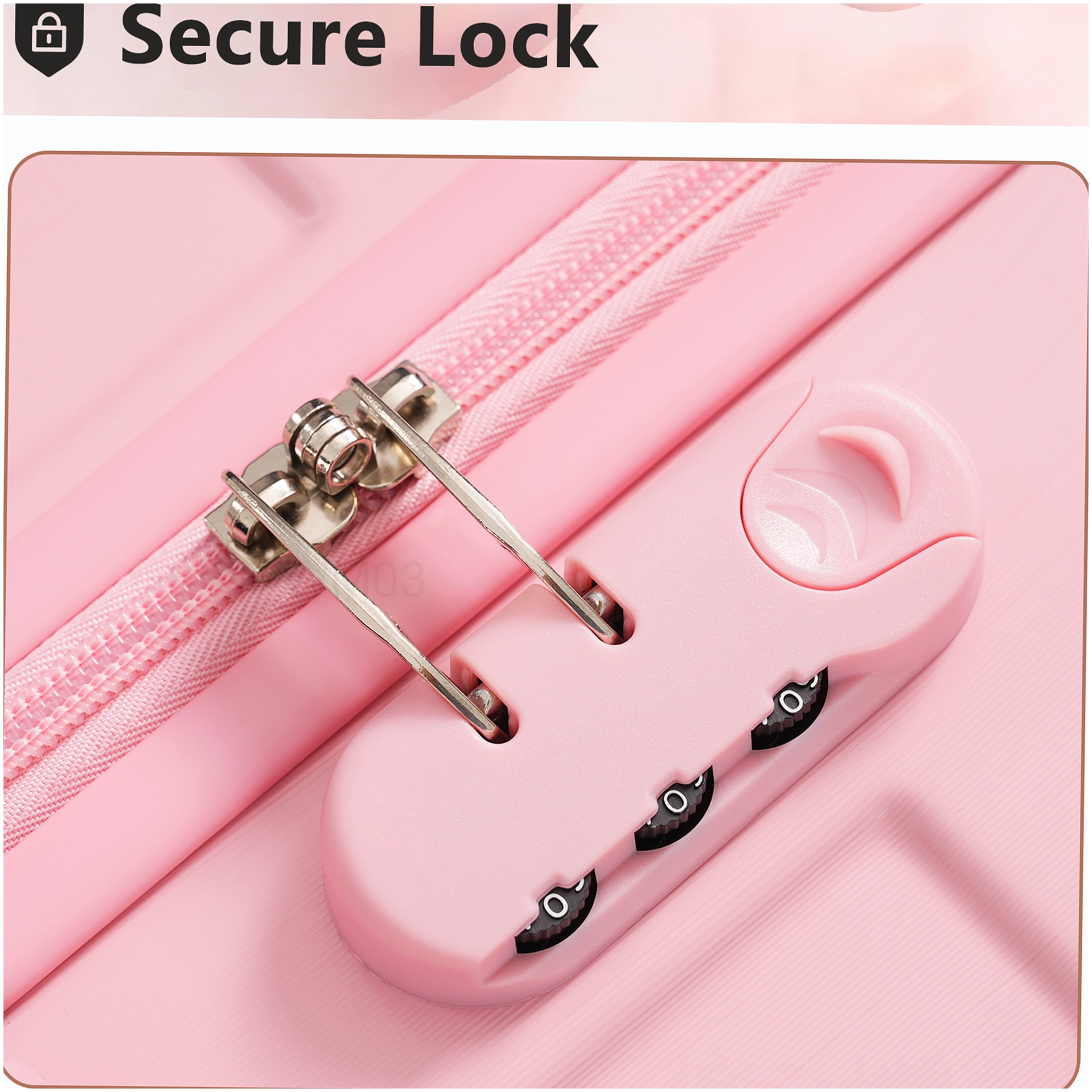 Pink Lightweight ABS Suitcase Set of 3, 20/24/28 Inch Hardshell Luggage with 8 Spinner Wheels