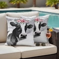 thumbnail image 4 of Farmhouse Cow Outdoor Waterproof Pillow Covers, Watercolor Animal Botanical Flowers Decorative Square Throw Pillowcase Sofa Cushion Sham for Patio/Couch/Chair, 26"x26" 2 Pack, 4 of 8