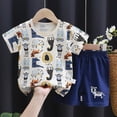 thumbnail image 4 of KPOPLK Toddler Baby Boy Summer Outfit Funny Letter T-Shirts Top Shorts Set Infant Boy Summer Clothes(Dark Blue,3-6 Months), 4 of 4