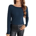 thumbnail image 3 of yunLCZ Womens Long Sleeve Shirts Women's Spring Solid Color Splicing Butterfly Lace Sexy Hollow Back Ribbed Long Sleeve T Shirt Spring Summer Outfits 2609, 3 of 4