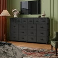 thumbnail image 3 of Commode en Tissu de 63 Pouces Meuble Télé avec Station de Recharge - Commode Longue à 18 Tiroirs pour Chambre - Commode Noire pour Salon, 3 of 7
