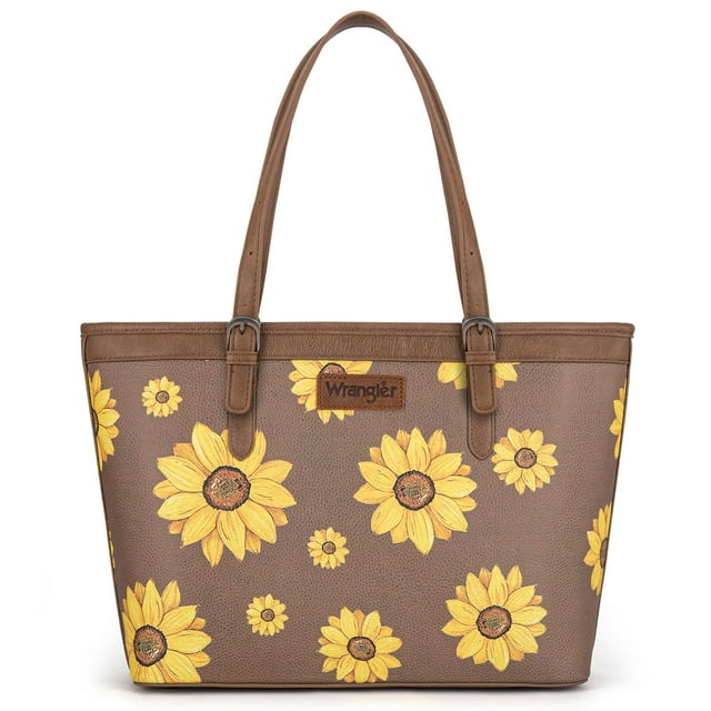 Bolsa Montana West Wrangler con estampado floral y girasol, color caqui, 42 x 11 x 26 cm