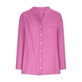 thumbnail image 5 of Fznquz Plain Women Blouse Pink Button Down V Neck Shirt Casual Long Sleeve Fall Winter Women's Fashion, 5 of 6