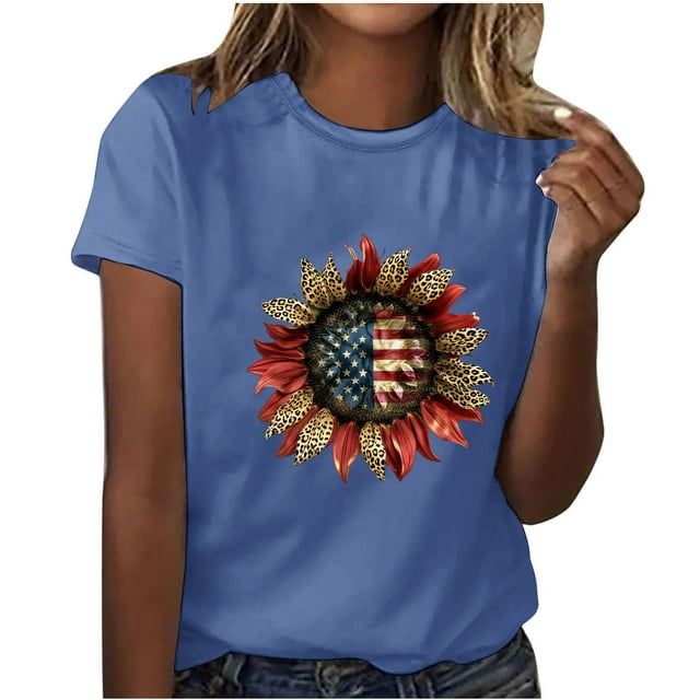 Camisetas de Manga Corta para Mujeres de Longitud Regular de Poliéster Sólido, Camiseta de Fiesta de Mayo Y Blusa Del Festival para la Primavera Y el Verano