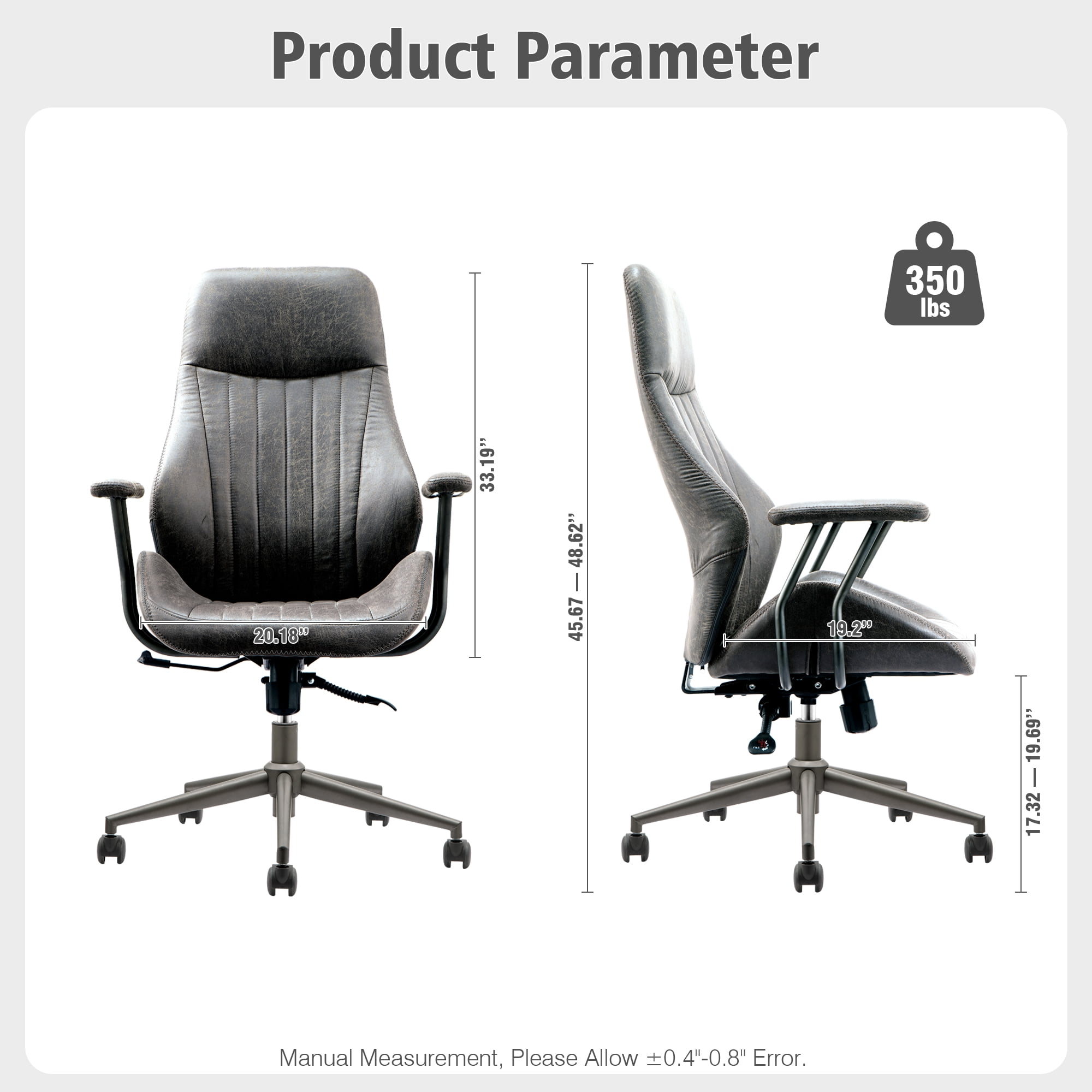 Ovios High Back Office Chair Ergonomic Height Adjustable Home Computer Chair Rolling Swivel Task Chairs with Suede Leather