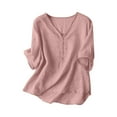 thumbnail image 4 of SNKSDGM Women's Plus Casual Easter Shirt Women's Tops 3/4 Sleeve Loose fit Summer Loose fit Pure Color V Neck Linen T Shirt Women's Casual Short Sleeve Top off The Shoulder Tops for Women, 4 of 4