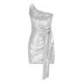 thumbnail image 5 of IROINNID Clearance Cocktail Dress for Women Wedding Guest Slim Pleated Sleeveless Skew Color Color Sexy Dress Cocktail Dress,Silver, 5 of 6