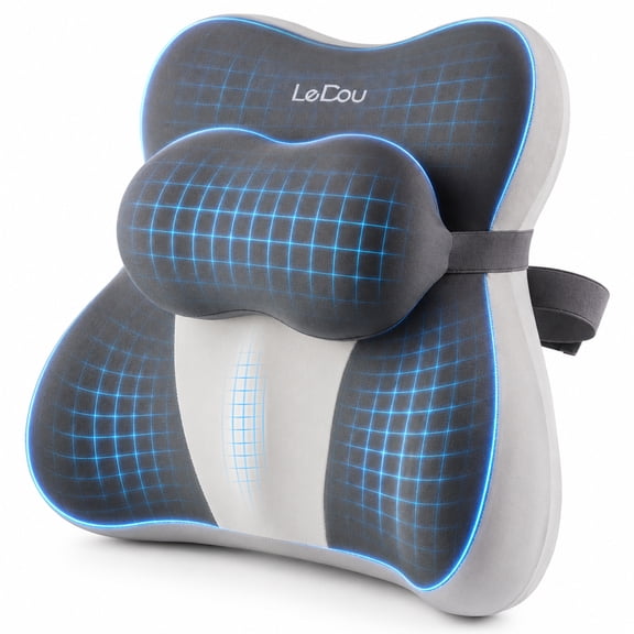 WANALIT Lumbar Support Pillow - Memory Foam Back Cushion - Gray and White