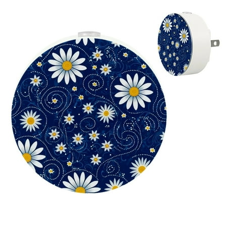 

YZUOUZY Night Lights Plug into Wall Night Lights Small Lamps Set of 2 Dark Blue Floral Chamomile