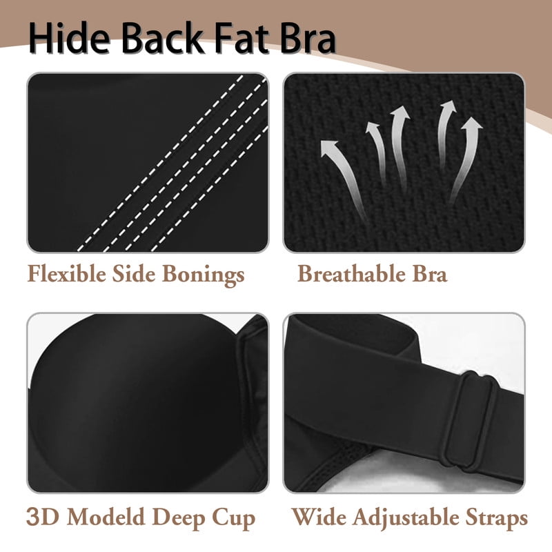 Bras for Women，Women's Push Up Bra,Full Coverage Underwire Bra,Hide Back Fat Deep Cup Bra,Back Fat Smoothing Bra Navy 36B