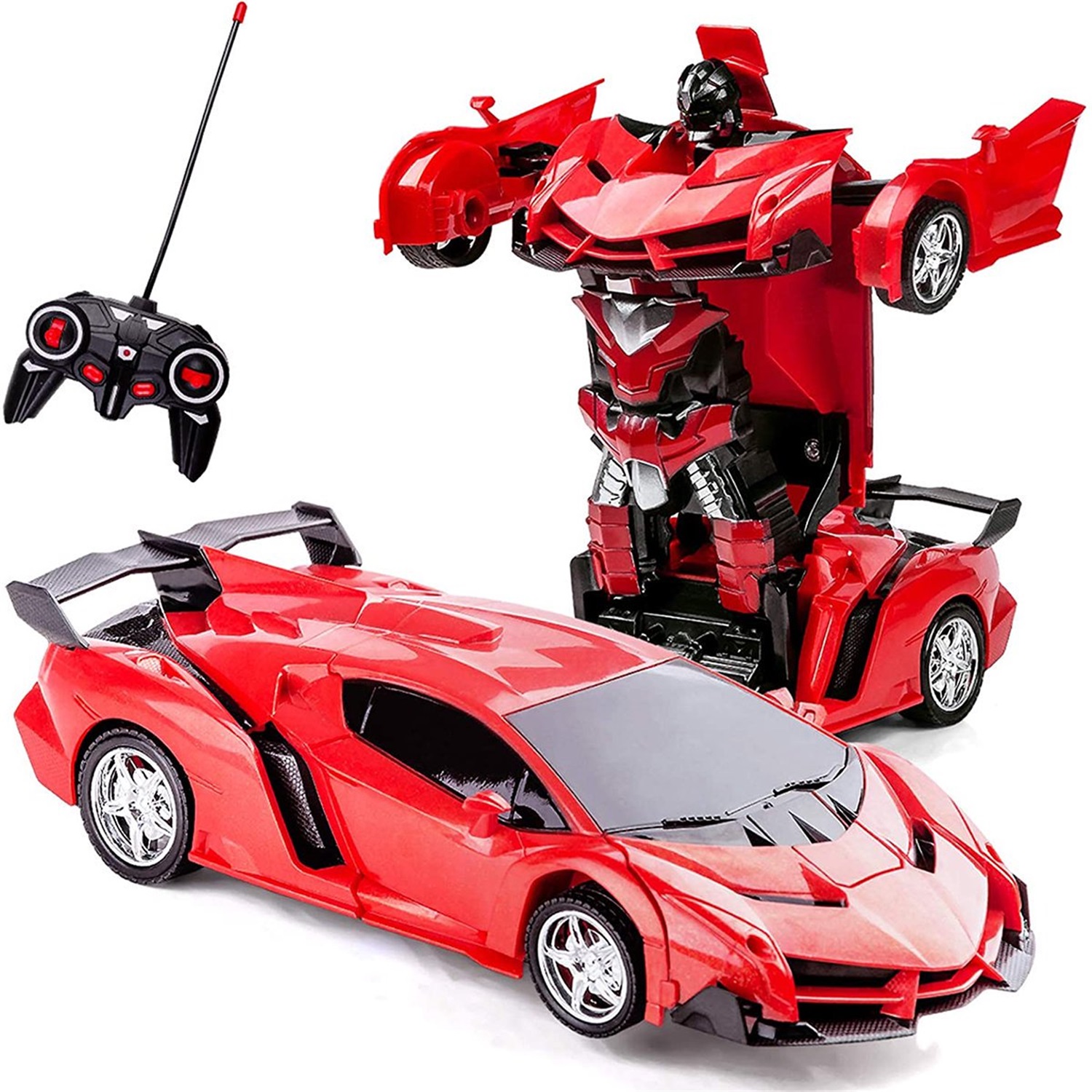 CIPACHO RC Stunt Car Romote Control Truck, 1/18 Scale Transforming Sports Car Toys w/ 1 Button Transformation for Kids, Red