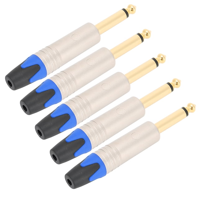 Cable de audio para micrófono de una sola pista de 6,35 mm, 5 unidades, conector de soldadura para uso en bricolaje, cola azul