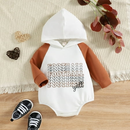 

Boys Girls Long Sleeve Letter Prints Hooded Pullover Romper Sweatshirt Bodysuits