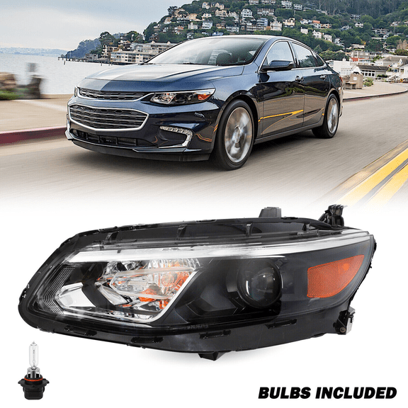 Titans Motors Headlight for 2016–2018 Chevy Malibu Driver Left Side Halogen w/ Bulbs