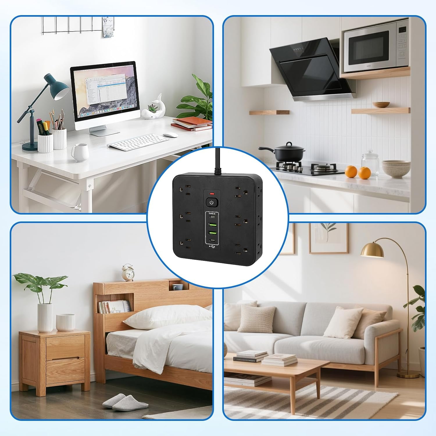 16-in-1 Power Strip with Switch & Surge Protection, 6.5FT Flat Plug Power Strip Surge Protector with 12 Outlets 2 USB & 2 Type-C Ports for Home Office