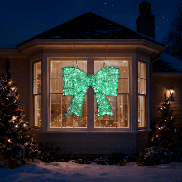 28.3in Pre-Lit Outdoor Christmas Bowknot, 124 Warm White LEDs, Sparkling Tinsel Fabric, Collapsible for Indoor/Outdoor Use