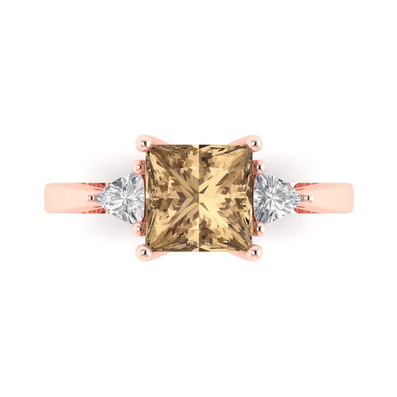 Three-Stone Engagement Ring for Women - 2.32ct Simulated Champagne Diamond in 14K Rose Gold Promise Ring