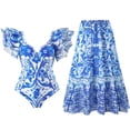 thumbnail image 2 of SDNall Bikini Ajusté Rétro à Imprimé Floral pour Femmes, Maillot de Bain une Pièce Aguichant pour Femmes avec Robe, 2 of 9