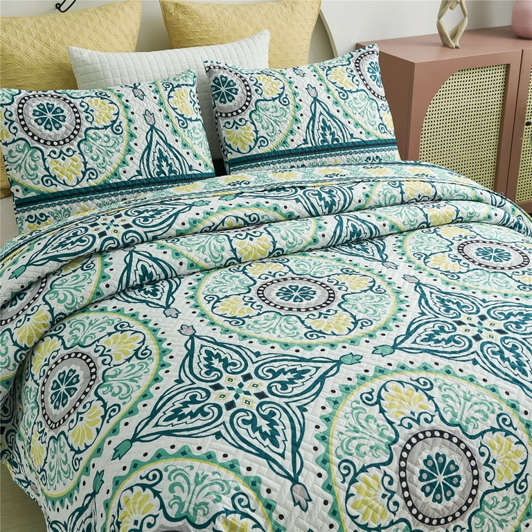 JML Quilt Set, King, Atrovirens & Yellow, 3 Piece