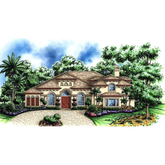 014-4352: Mediterranean Luxury 5 Bed, 5 Bath Luxury Home Plan, 4352 Sq Ft: Full Blueprints with License to Build by Home Plan Marketplace - Lesuto