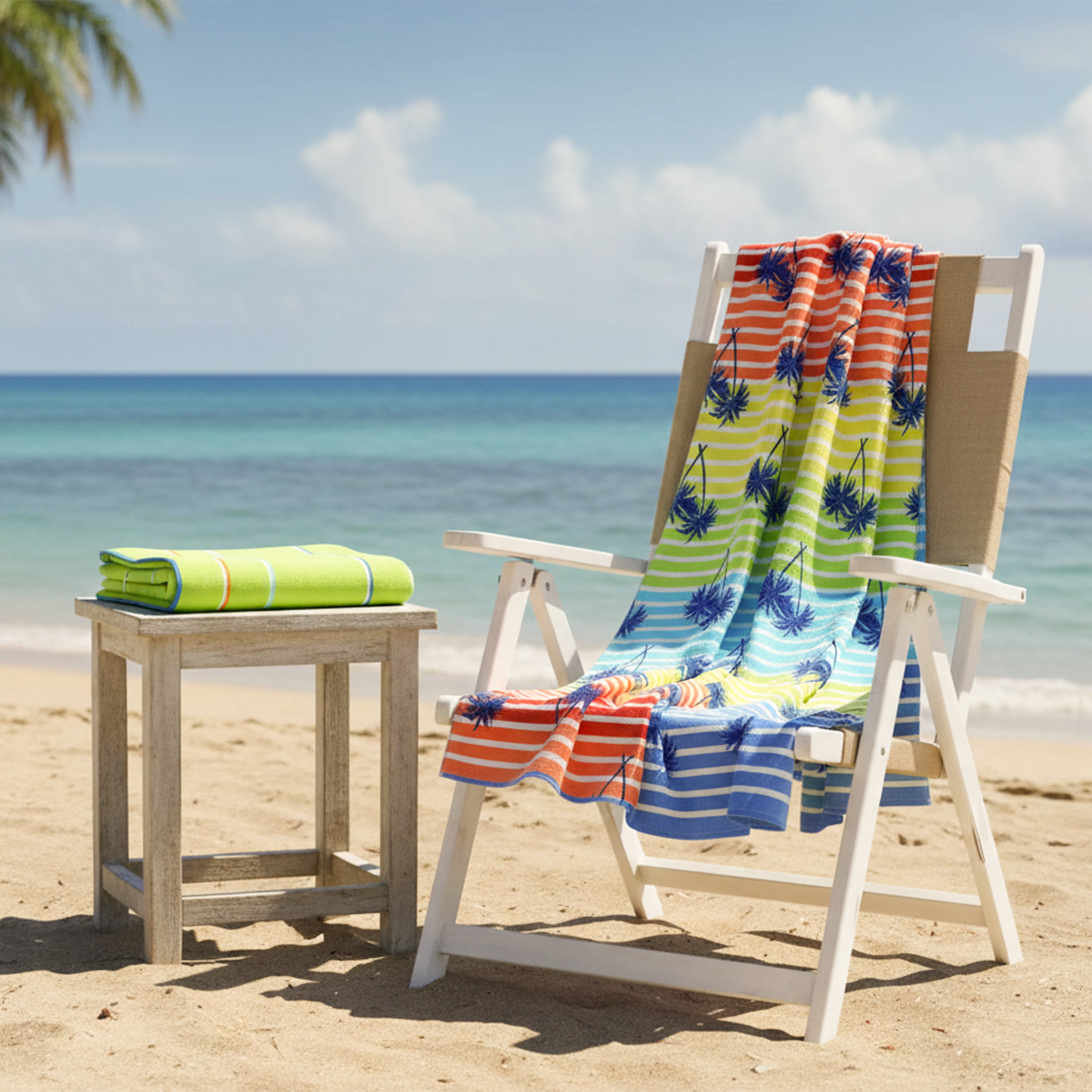 Printed Palm Rainbow Beach Towels, Weft Insert Design, Soft Cotton, 2 Pack, 30 x 60 inches