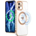 thumbnail image 2 of Magnetic Case for iPhone 12 6.1 inch, Cute Plating Love Hearts Pattern Case Compatible with MagSafe Charger Soft Bumper Shockproof Phone Case Pretty Cover for Women Girls - Heart White, 2 of 14
