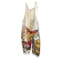 thumbnail image 2 of Women Vintage Oil Painting Floral Print Bib Overalls Loose Fit Cotton Linen Jumpsuit Casual Sleeveless Suspender Pants With Pockets XL, 2 of 6