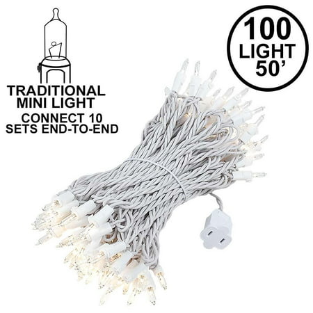 Novelty Lights 100 Light Heavy Duty Clear Christmas Wedding Mini String Light Set, White Wire, Indoor/Outdoor UL Listed, 50'