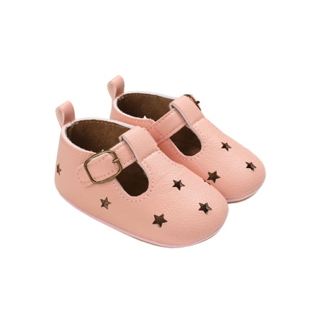 

Baby Girls Princess Dress Shoes Non-Slip Soft Sole T-Strap Mary Jane Flats with Cutout Star Pattern