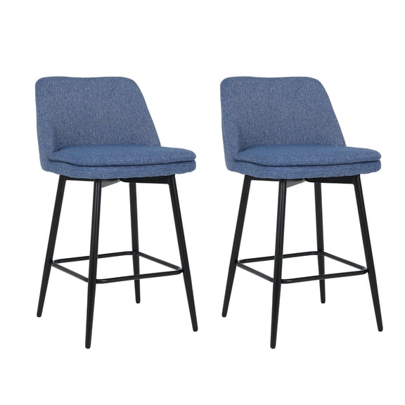 Dtwnek Set of 2 Counter Height Bar Stools withMetal Legs, 360 Degree Swivel Upholstered Linen Barstools for Kitchen Island, Blue