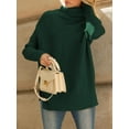 thumbnail image 4 of Women'S Oversized Loose Sweater Autumn Batwing Sleeve Ribbed Tunic Sweater Dark Green M, 4 of 9