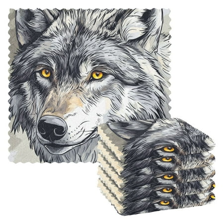 

6 Pieces Thickened Double Polyester Fleece Kitchen Towel - 28x28cm Strongly Absorb Water & Oil Stain Removal，Handsome Wolf