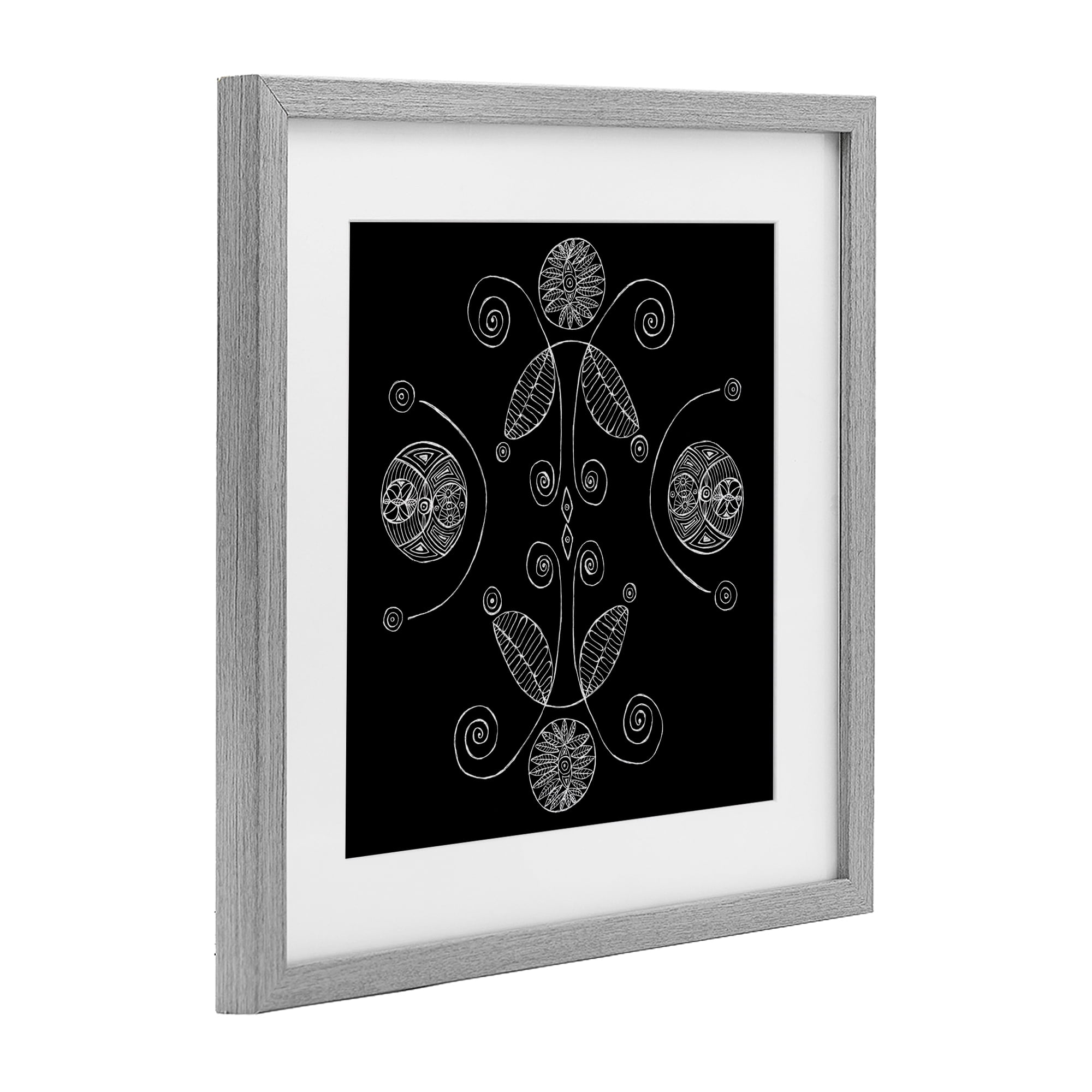 Stupell Industries Curved Fractals & Leaves Gray Framed Print Under Glass, design by El Perkin