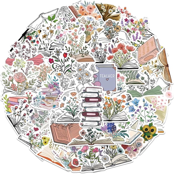 50 pegatinas autoadhesivas de vinilo impermeables con diseño de flores para libros