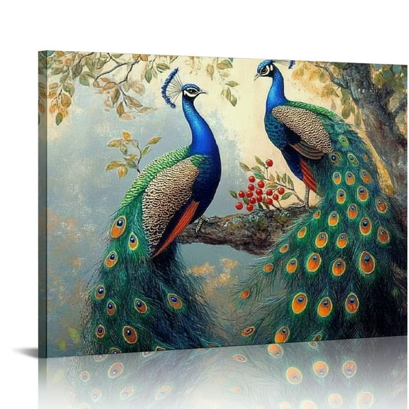 Patifu Panels Modern Peacock Pictures Canvas Wall Decor Vintage Wall Art Painting Print on Canvas for Home and Office Lving Room Bedroom Decoration 20x16in