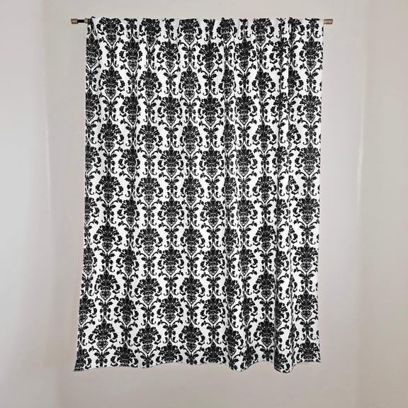 Poplin Damask Print Polyester Window Curtain 58 Inch Wide White