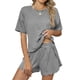 thumbnail image 1 of Pijama de verano for mujer, de manga corta a rayas, informal, cómodo, conjunto de 2 piezas for el hogar, 1 of 6